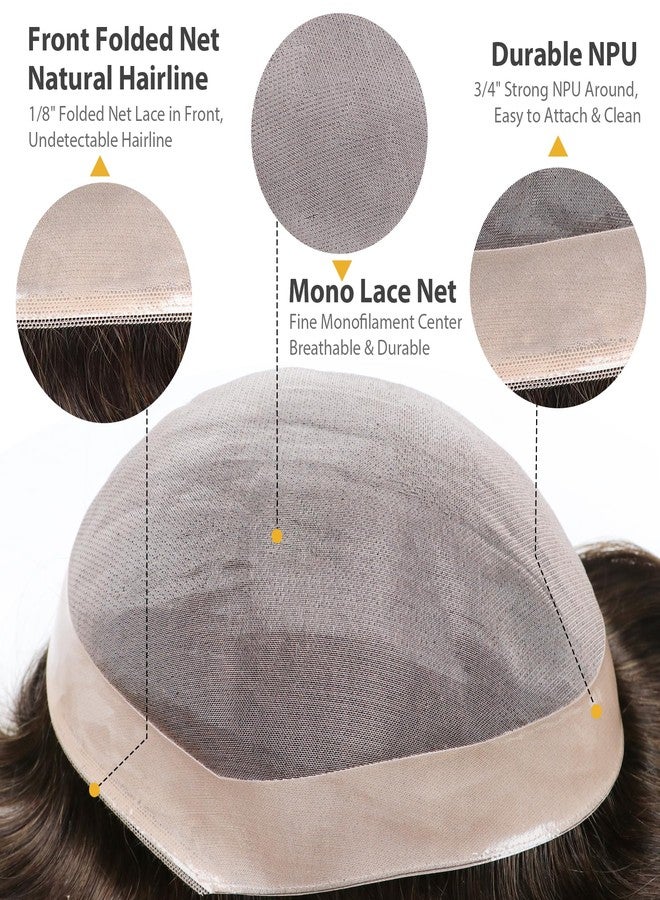 lumeng Hair Replacement System for Men Dark Brown 8x10 Inch Color 2# Human Hair Mono Lace Reinforced for Thinning Hair Natural Hairline Toupee for Men Secure Fit Durable Mens Hairpiece - Image 2